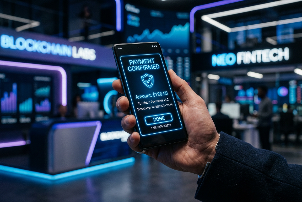 Close-up of a smartphone displaying a digital wallet confirmation.