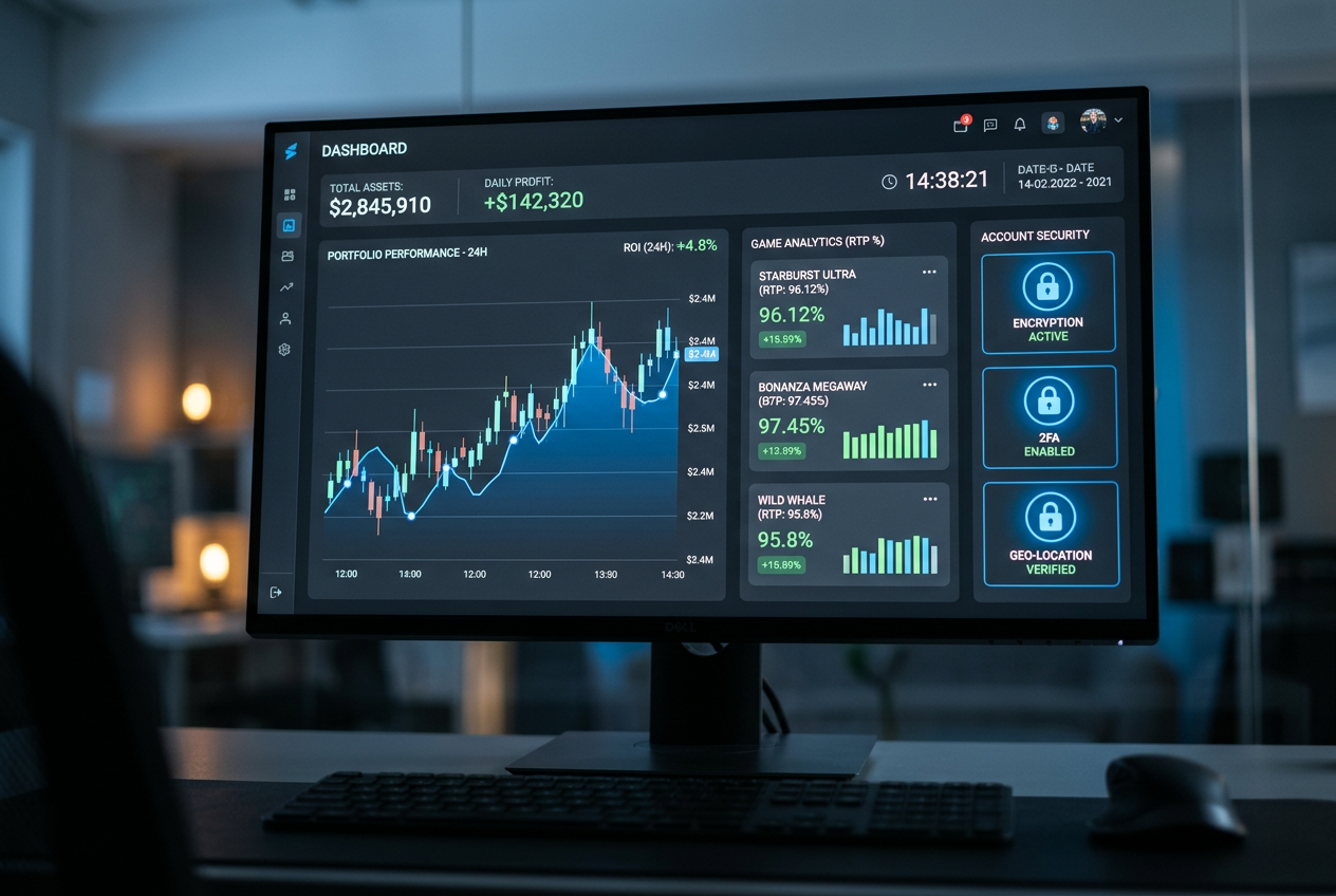 Modern dashboard showing financial metrics and casino RTP ratings